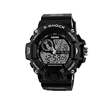 Cyber Monday Men Sports Shockproof Watches Military Watch LED Digital & Analog 5ATM Outdoor Climbing Rubber Black