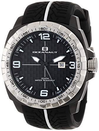 Oceanaut Men's OC1110 Racer Black Watch with Silver-Tone Bezel and Textured Silicone Band