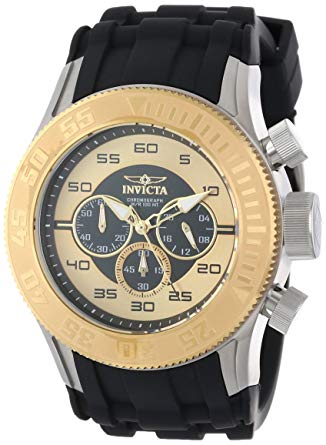 Invicta Men's 14978 Pro Diver Chronograph Black Gold Dial Black Silicone Watch