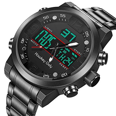 Digital Sport Watches for Men, Waterproof Military Wrist Watches with LED Backlight Display, Stopwatch Function, Calendar Date Week Window, Stainless Steel Mens Watch Great Gifts for Lover, Friends