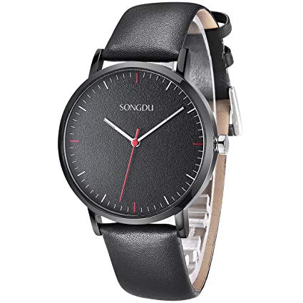 SONGDU Men's Elegant Strap Quartz Watch With Black Dial And Black Band