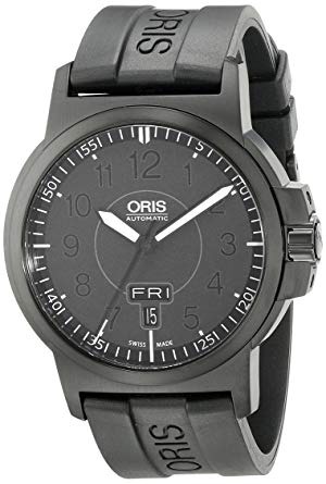 Oris Men's 73576414764RS BC3 Sportsman Day Date Black DLC Case and Rubber Strap Watch