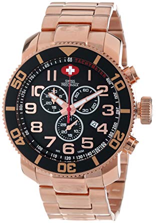 Swiss Precimax Men's SP13040 Verto Pro Black Dial with Rose-Gold Stainless Steel Band Watch