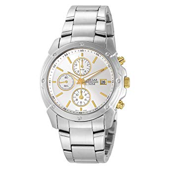 Pulsar Men's PF8337 Chronograph Silver Dial Two-Tone Stainless Steel Watch