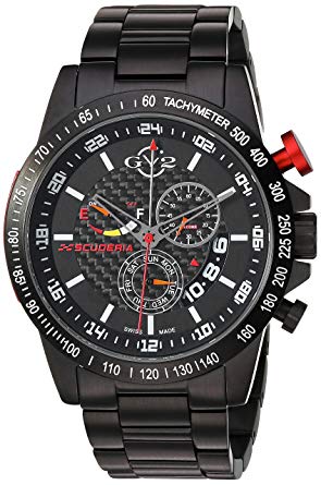 GV2 by Gevril Scuderia Mens Chronograph Swiss Quartz Alarm GMT Black Stainless Steel Sports Racing Watch, (Model: 9900B)