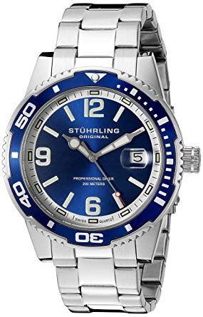 Stuhrling Original Men's 415.02 Aquadiver Regatta Analog Display Swiss Quartz Silver Watch