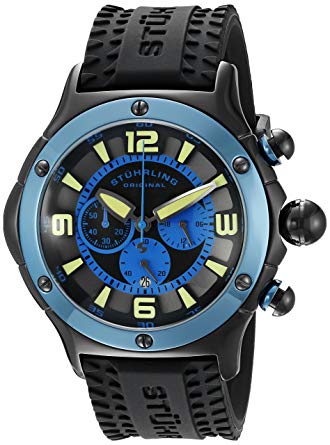 Stuhrling Original Men's 'Aviator' Quartz Stainless Steel and Silicone Sport Watch, Color:Black (Model: 3CR.335689)