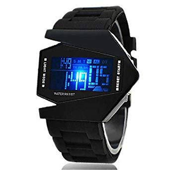 Unisex Colorful LED V Edition Silicone Band Wrist Watch (Black)