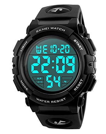 Carrie Hughes Men's Digital Sports Watch LED Screen Large Face Military Luminous Stopwatch Alarm Army Waterproof Outdoor Watch Black CH054