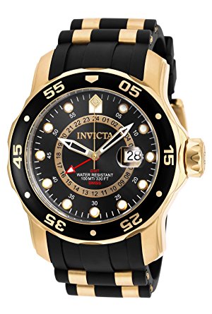 Invicta Men's 6991 Pro Diver Collection GMT 18k Gold-Plated Stainless Steel Watch with Black Band