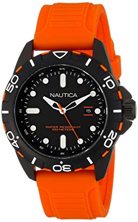 Nautica Men's N11619G Stainless Steel Watch with Orange Band