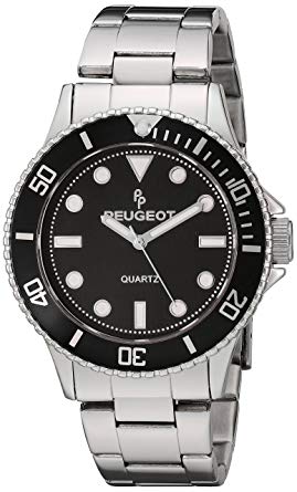 Peugeot Men's Silver Steel Pro Diver Black Bezel Bracelet Watch 1023S