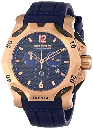 Orefici Unisex ORM11C4804 Subacqueo Trenta Rose Gold-Tone Stainless Steel Dive Watch with Blue Rubber Band