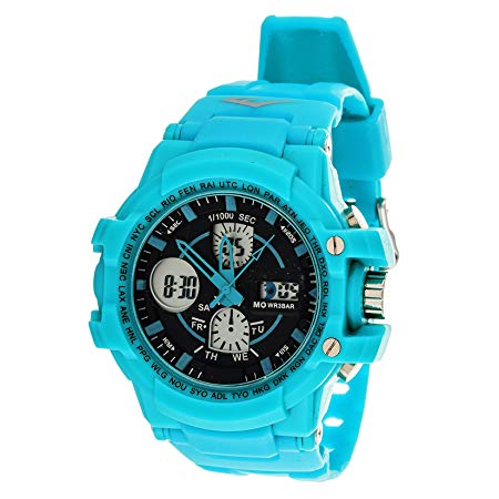 Everlast Sport Men's Analog Digital Round Watch with Turquoise Rubber Strap