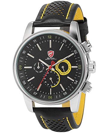 Pacific Angel Shark Men's Quartz Movement 6 Hands Date Black Yellow Sport Watch + Box SH095