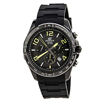 Men's Black Stainless Steel Edifice Chronograph Black Dial Black Rubber Strap