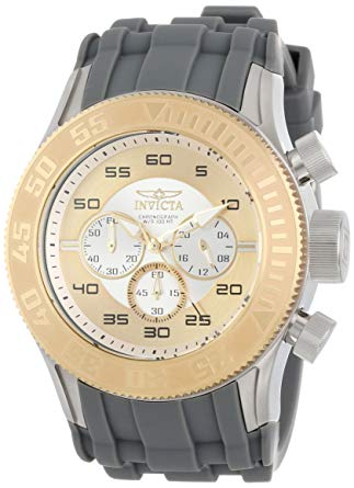 Invicta Men's 14975 Pro Diver Chronograph Silver Gold Dial Grey Silicone Watch