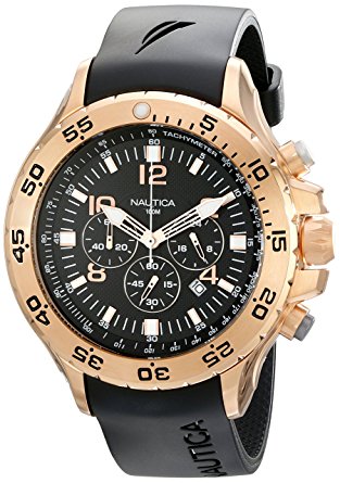 Nautica Men's N14536 NST Stainless Steel Watch with Black Resin Band