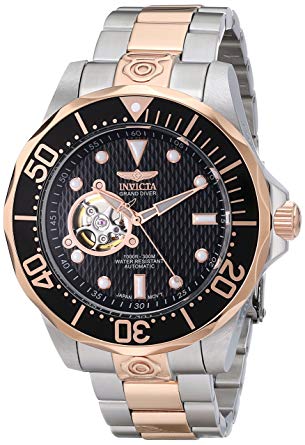 Invicta Men's 13708 Grand Diver Automatic Black Textured Dial Two-Tone Stainless Steel Watch