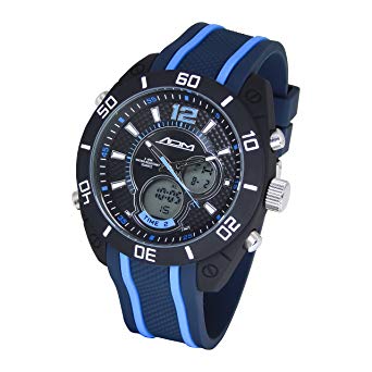 American Design Machine Men's 'Indianapolis' Quartz Stainless Steel and Silicone Sport Watch, Color:Blue (Model: ADS 4004 BLU)