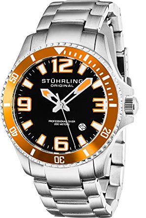Stuhrling Original Men's 395.33I117 Aquadiver Regatta Champion Analog Swiss Quartz Silver Stainless Steel Link Bracelet Watch