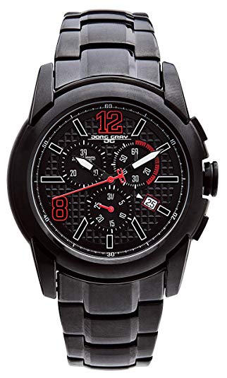 Jorg Gray Mens 9400 Sport Chronograph - Black Steel Bracelet - Red Accents