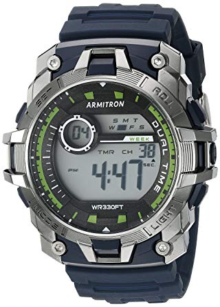 Armitron Sport Men's 40/8374NVY Green Accented Digital Chronograph Navy Blue Resin Strap Watch