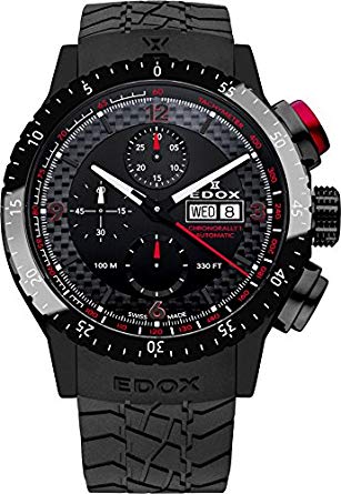 Edox Men's 01118 37NR NRO Chronorally 1 Analog Display Swiss Automatic Black Watch