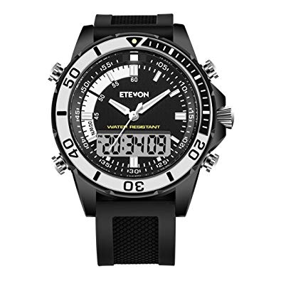 ETEVON Men’s ‘Truck’ Analog Digital Military Sport Watch, Large Display Water Resistant Multifunction LED Light Alarm Calendar Fashion Army Outdoor Black