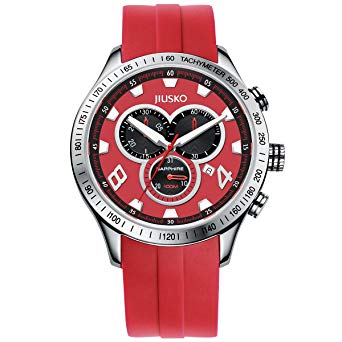 JIUSKO 85LS1111 Speedmaster Series Men's Luxury Multifuntion Sports Watch, Red Rubber Band