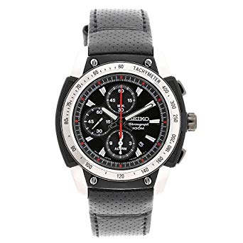 Seiko Men's SNAD47P2 Stainless Steel Case Black Leather Strap Alarm Chronograph Watch