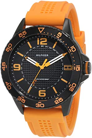 Tommy Hilfiger Men's 1790837 Sport Black IP Case with orange silicon strap Watch