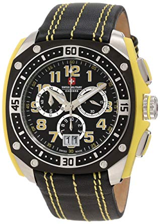 Swiss Military Calibre Men's 06-4F1-04-002 Flames Black & Yellow Chronograph Leather Watch