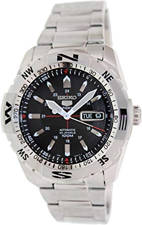 Seiko Sports 5 Black Dial Stainless Steel Mens Watch SNZJ05