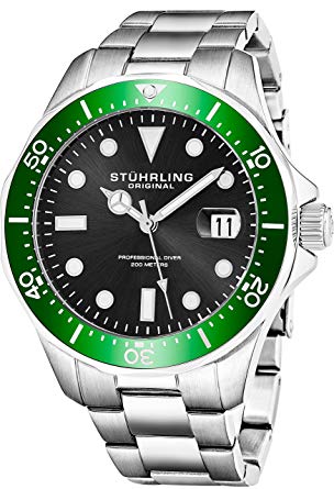 Stuhrling Original Men's 824.03 Aquadiver Date Stainless Steel Link Bracelet Watch