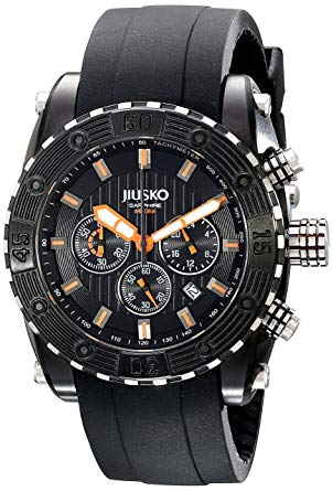 Jiusko Men's 51LB1202 Deep Sea Series Black Stainless Steel Watch with Ridged Band