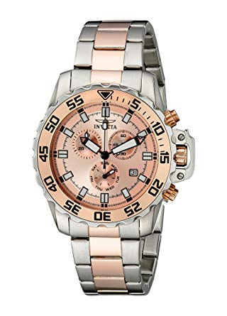 Invicta Men's 13627 Pro Diver Chronograph Rose Gold Tone Dial Two Tone Stainless Steel Watch