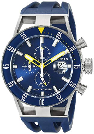 Locman Italy Men's 051200BYBLNKSIB Montecristo Professional Divers Chronograph Analog Display Automatic Self Wind Blue Watch