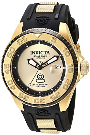 Invicta Men's 'Pro Diver' Automatic Gold-Tone and Silicone Diving Watch, Color Black (Model: 25255)