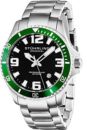 Stuhrling Original Men's 395.33P154 Analog Aquadiver Regatta Champion Swiss Quartz Date Stainless Steel Link Bracelet Dive Watch