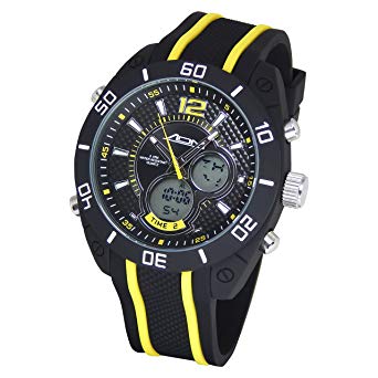 American Design Machine Men's 'Indianapolis' Quartz Stainless Steel and Silicone Sport Watch, Color:Yellow (Model: ADS 4004 YLW)