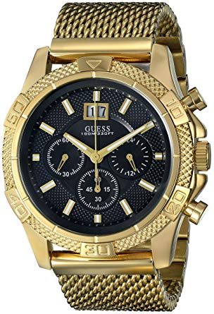 GUESS Men's U0205G1 Sporty Stainless Steel Multi-Function Watch with Chronograph Dial and Mesh Pilot Buckle