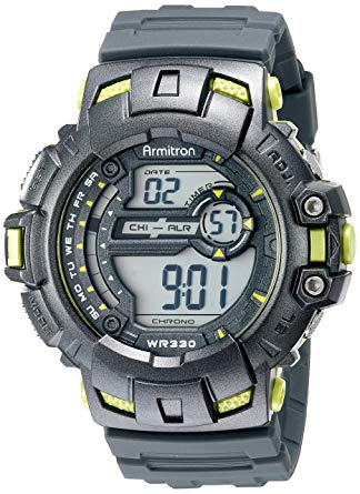 Armitron Sport Men's 40/8348LGN Lime Green-Accented Digital Chronograph Grey Resin Strap Watch